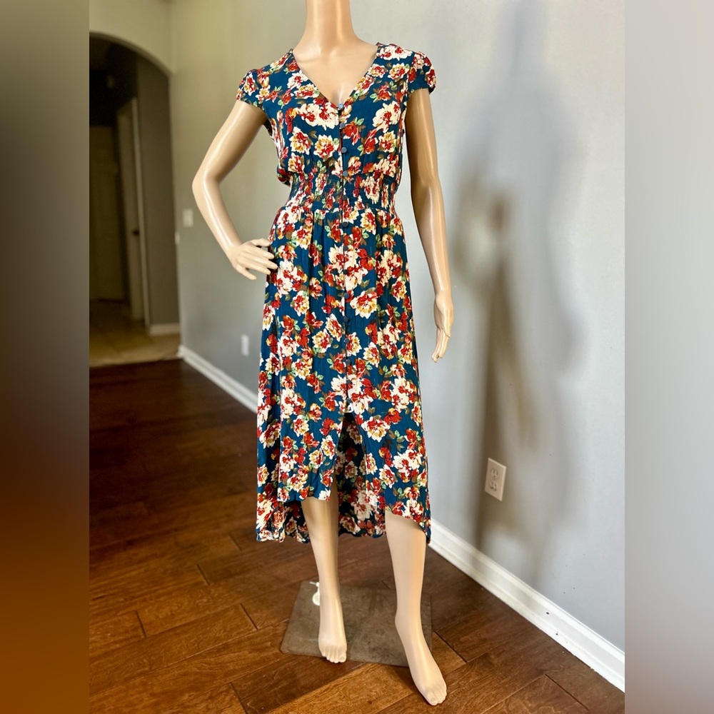Bebop Teal Floral High Low Dress